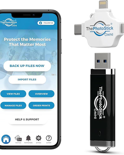 ThePhotoStick® Omni 128GB USB Flash Drive & Memory Stick – Photo & Video Backup for iPhone, Android, Mac & PC – Multiport Connection to Easily Store & Transfer Files