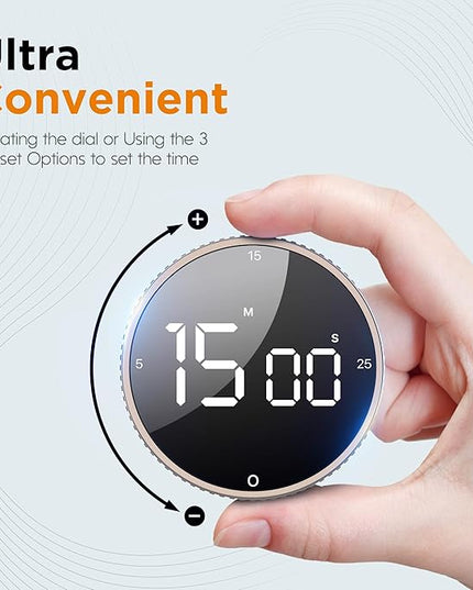 Upgrade Digital Kitchen Timer - Magnetic Countdown Countup Visual Pomodoro Timer with Large LED Display, 3-Preset Times (5, 15, 25), 3 Volume Levels, Ideal for Cooking, Baking and Fitness (2, Tarnish)