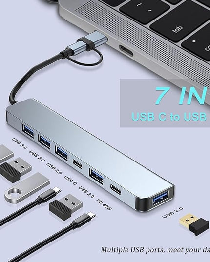 VIENON Aluminum USB C & USB Hub 7-in-1 with USB 3.0, USB-C Ports for PC/Laptops/MacBook Pro/Air/iMac/iPad and More Devices