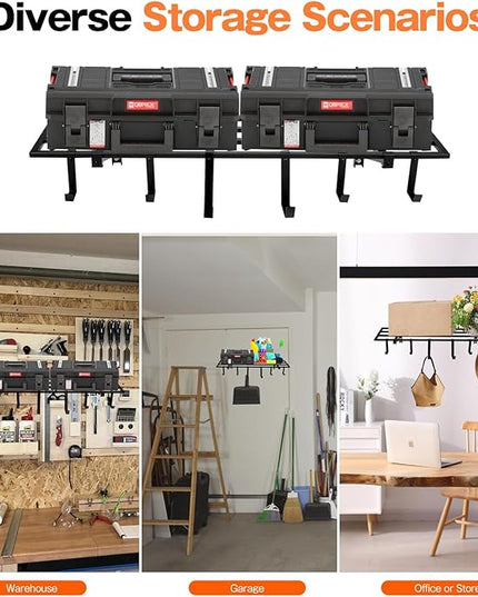 Garage Wall Shelving, 1X4 ft Garage Storage Rack,Heavy Duty Wall Mounted Storage Shelf With 12 Hooks-Each Loads 200lbs Metal Wall Shelf,Black,2Pack