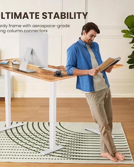 ErGear L Shaped Standing Desk, 63"x55" Electric Adjustable Height Sit Stand up Desk, Ergonomic Large Computer Table, Left & Right Interchangeable Installation, Suitable for Home Office, Light Vintage