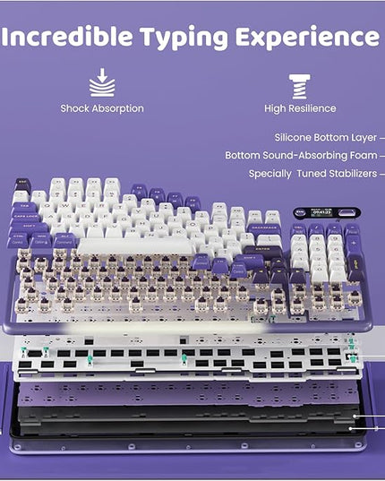 KZZI Z98 Wireless Mechanical Keyboard, Smart Display & Knob, BT5.0/2.4GHz/USB-C, Hot Swappable Custom Keyboard, Pre-lubed Linear Switches, Gasket Mount, RGB Creamy Gaming Keyboard
