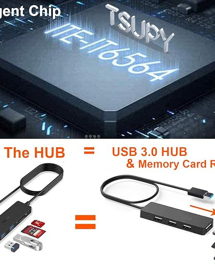 USB Hub 3.0 Splitter, TSUPY USB 3.0 Hub Multi USB Adapter Port Expander with 4ft Cable, SD/TF Card Reader & 3 USB 3.0 Ports Compatible for PC, Laptops, Surface Pro, MacBook, iMac Pro
