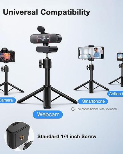 EMEET C960 4K Webcam with Tripod, 4K UHD Sony Sensor, 3 Adjustable Height Mini Tripod w/Privacy Cover, PDAF Auto Focus, Dual Noise-Cancelling Mics, Auto Light Correction, Perfect for Online Meetings