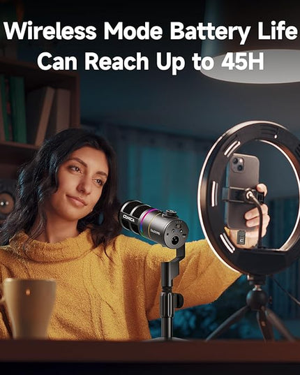 COMICA EJoy D10 Pro XLR/USB-C Gaming Microphone for Podcasting Recording,Wired/Wireless Dynamic Computer Mic for Desktop with RGB,Mute,Noise Reduction,Gain,for PC,PS4,PS5,Live Streaming,Youtube(Black)