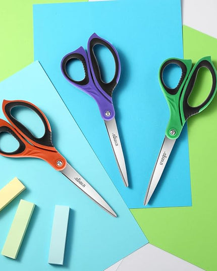 LIVINGO 3 Pack Sharp Scissors, 8.5 inch Comfort Grip Scissors All Purpose for Office, Stainless Steel Shears for Home Heavy Duty Cutting Fabric Sewing, Paper, School Crafting DIY