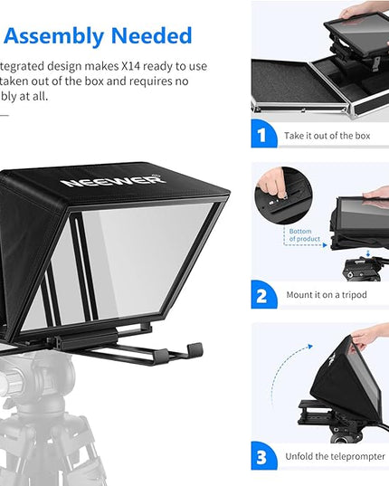 NEEWER Teleprompter X14 with RT-110 Remote & APP Control (Bluetooth Connection via NEEWER Teleprompter App), Portable No Assembly Compatible with iPad Android Tablet, Smartphone, DSLR Camera
