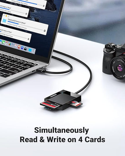 UGREEN SD Card Reader USB 3.0 Card Hub Adapter 5Gbps Read 4 Cards Simultaneously CF, CFI, TF, SDXC, SDHC, SD, MMC, Micro SDXC, Micro SD, Micro SDHC, MS, UHS-I (Black)