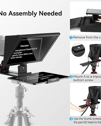 Desview P13 Portable Teleprompter for Camera Compatible with 12.9" Tablets Wireless Remote Control Foldable Sun Hood Lightweight (1.7kg) for Video Recording Vlogging Live Streaming