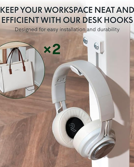 FLEXISPOT 55" L Shaped Standing Desk with Drawers and Shelves, Large Corner Stand Up Desk with Headphone Hooks for Home Office, Light Wood Grain Top+ White Frame