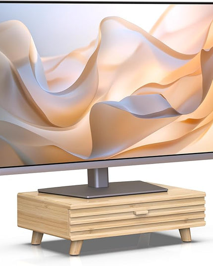 Bamboo Monitor Stand with Drawer - Desk Organizer with Cable Management & Storage, Ergonomic Laptop Riser for Home Office (220lbs Capacity, 15.7 inch ,Natural)