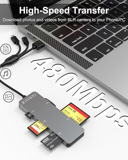 Memory Stick pro Duo Adapter - 5 in 1 SD/TF/MS/CF/XD Card Reader for PC/Android/Lightning Device, Aluminum Multi Memory Card Reader USB C Lightning OTG Adapter Memory Stick pro Duo Reader for iPhone