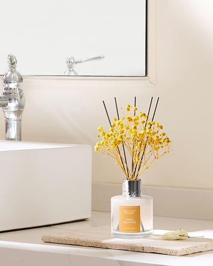 Airkeep Reed Diffuser Set,3.38 fl oz (100 ml) - Lemon Eucalyptus Oil Diffusers with 8 Reed Sticks, Home Fragrance Reed Diffuser for Bathroom Shelf Decor