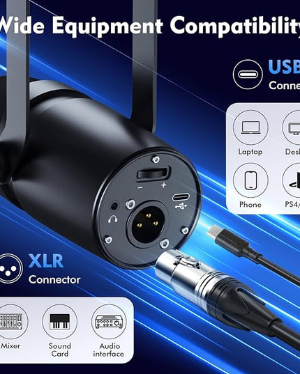 Dynamic Microphone, XLR/USB Podcast Recording Pc Microphone for Streaming Voice, Gaming Microphone with Mute, Headphone Jack, Monitoring Volume Control