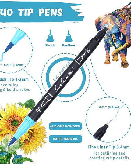 156 Colors Dual Tip Markers Brush Pens, Fine & Brush Tip Art Markers for Adult Coloring Book Drawing Calligraphy, Colored Pen Christmas Gifts Stocking Stuffers for Teen Art Supplies