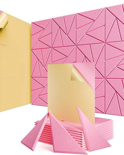 12 Pack Acoustic Panels with Self-Adhesive, 12"X 12"X 0.4"Sound Proof Foam Panels, Sound Panels High Density, Soundproof Wall Panels for Home Studio Office Pink