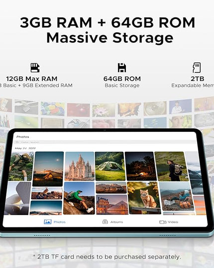 DOOGEE Tab A9 Android Tablet,10 inch Tablet,12GB+64GB/2TB TF,6580mAh Gaming Tablets,2.0GHz Quad Core,1280x800 IPS HD,Dual Speakers,5G WiFi,BT5.0,Face Unlock,Android 15 Tablet with Keyboard,Pen&Mouse