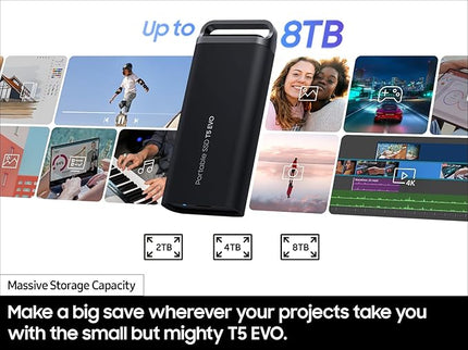 Samsung T5 EVO Portable SSD 8TB, USB 3.2 Gen 1 External Solid State Drive, Seq. Read Speeds Up to 460MB/s for Gaming and Content Creation, MU-PH8T0S/AM, Black