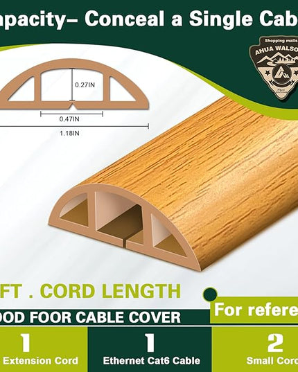 Floor Cord Cover Cable Cavity Self Adhesive Hider - Electric Cord Covers for Living Rooms, Offices - Cable Cover Protector (Wood Brown, 1.18" x 10')