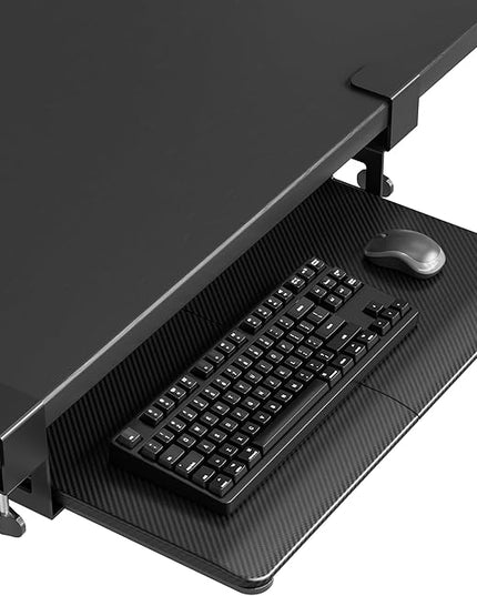 BONTEC KMT01-PJ Under Desk Keyboard Tray, Pull-Out Keyboard & Mouse Platform with C-Clamp, 20 x 11.8 in Space-Saving Ergonomic Slide-Out Drawer, Black Carbon Fiber