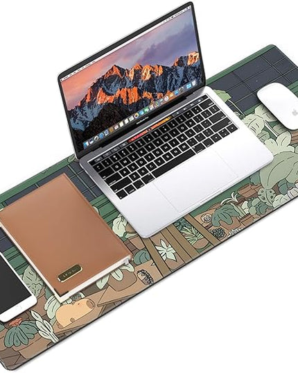 Galdas Gaming Mouse Pad XXL XL Large Long Extended Big Mousepad Non-Slip Rubber Keyboard Mouse Pad with Stitched Edges for Laptop Home Office (31.5x11.8x0.08 Inch) … (Green Window)