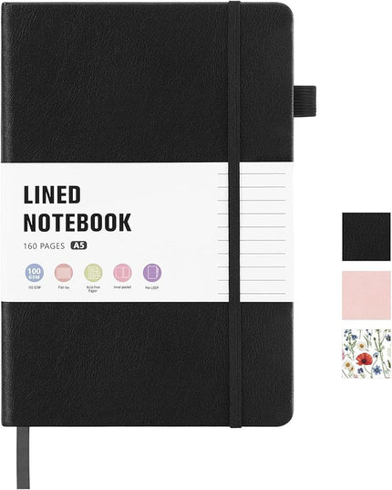 80 Sheets Lined Journal Notebook, 5.7" X 8.3" Writing & Journaling Hardcover Executive Notebooks for Student Worker Women Men Notepads Journals for Writing Travel & Organization, Black
