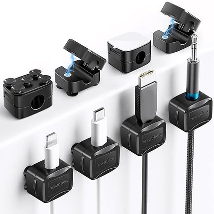 6-Piece Magnetic Cable Clips Set with 6 Silicone Suction Cups for Cable Management | Magnetic Cord Holder and Organizer Keeper for Home Office, Desk, Phone, Car, Wall, and Nightstand