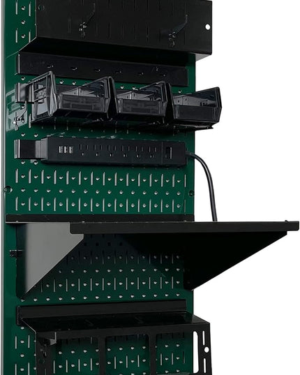 Wall Control Power Tool Storage Organizer Kit Cordless Drill Holder Charging Station Rack 16” x 32” Metal Pegboard Organization System (Green Pegboard)