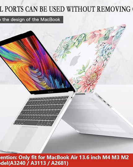 CISSOOK Compatible with MacBook Air 13.6 Inch Case 2022 2024 2025 Release M2 M3 M4, Succulent Plants Cover with Keyboard Cover USB Adapter for MacBook Air 13.6 inch A2681 A3113 A3240- Succulents