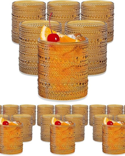 Kate Aspen Beaded Amber Drinking Glasses Set of 6-10 oz Vintage Glassware Jupiter Glasses, Cocktail Glass, Juice Glass, Water Cups Hostess Gift, Present, Gift for Newlyweds (Pack of 4)
