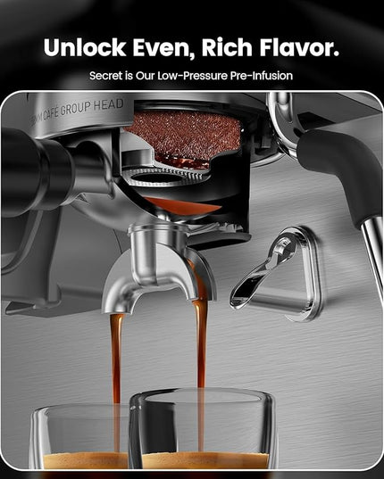Kndko 20 Bar Espresso Machines with Grinder, Double Boiler Espresso Maker with Milk Frother Steam Wand, Programmable Coffee Maker for Home Cappuccino Latte & Americano