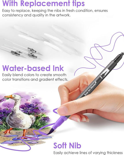 Art Markers Pens Dual Tip Coloring Markers Set with Brush & Fine Nib for Adult Coloring Book Christmas Gifts Professional Calligraphy & Drawing Art Supplies Kit for Adults (72 Colors)