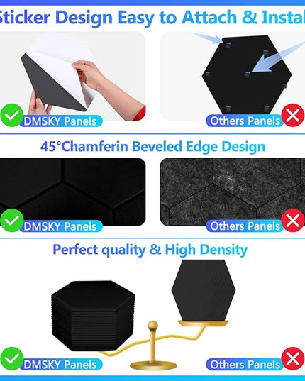 18 Pack Acoustic Panels-12"X10"X 0.4" Self-Adhesive Soundproof Wall Panels High-Density Sound Absorbing Panel Acoustic Treatment Panel Used in Home & Offices （Black Hexagon）