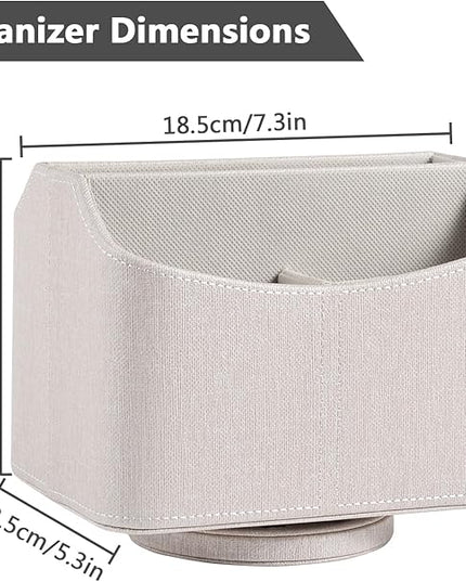 RHCSZ Leather Remote Control Holder 360 Degree Spinning,Desk Rotating Organizer/Caddy for TV Remote Controllers,Pen,Calculator Media Player,DVD,Office Supplies,Mobile Phone Storage Box (Beige)