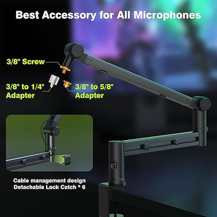Low Profile Mic Boom Arm with Gold Series Star Quad XLR Cables 10ft