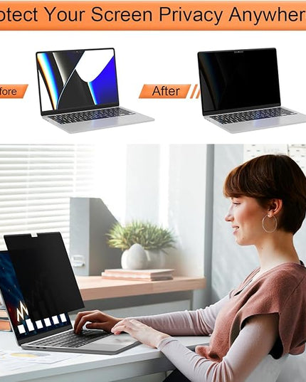Magnetic 360° Privacy Screen for MacBook Pro 14 Inch (2021-2025, M1, M2, M3, M4, M5 Pro, Max), Removable Anti Glare Blue Light Filter, 4 Way Anti Spy Black Protector for Mac Pro 14In Laptop Computer