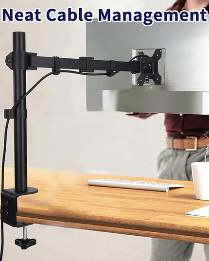 Single Monitor Desk Mount, Heavy Duty Adjustable Monitor Stand for 13"-32" Screen, Monitor Arm Desk Mount Holds Up to 22lbs with C Clamp/Grommet Base
