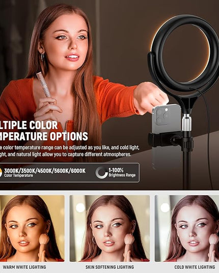 NEEWER Basics 7" Desk Ring Light with Stand/Phone Holder Compatible with iPhone, 10W CRI95+ Bi Color LED Selfie Light for TikTok Recording Laptop Webcam Zoom Video Conference Lighting Makeup, RL7B