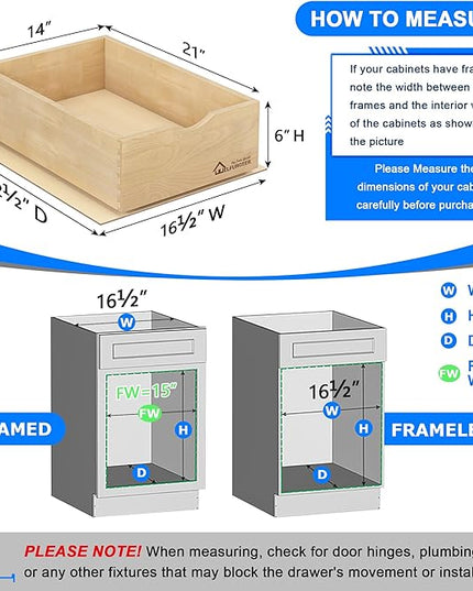 WelFurGeer Premium Birchwood Pull-Out Cabinet Drawers, 14" W x 21" D Pull Out Cabinet Organizer, Soft Close Slide-Out Shelves for Kitchen Cabinets, Heavy-Duty Cabinet Organizer for Home & Kitchen