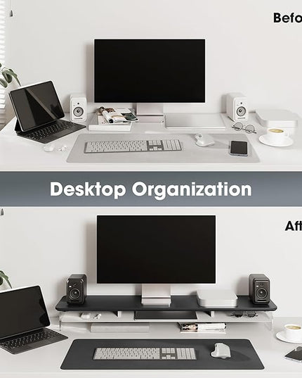 Fenge Acrylic Monitor Stand Riser, 42.5 Inches Dual Monitor Stand with Metal Storage, 2 Tier Acrylic Computer Riser for Desk, Clear Laptop Stand for PC, Laptop, Printer, TV, Black