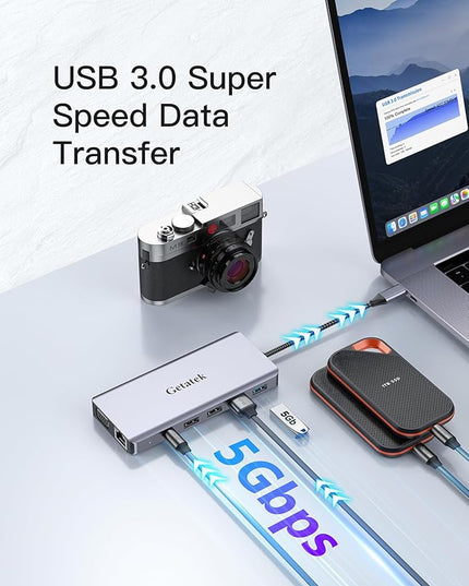Getatek13-in-1 Docking Station with 4K HDMI,VGA,Ethernet,USB A 3.0 Data Port and USB C 5Gbps Port,100W PD Charging,SD/TF/MS Card Reader and 3.5MM Audior for MacBook, Acer, Laptops, Surface and More