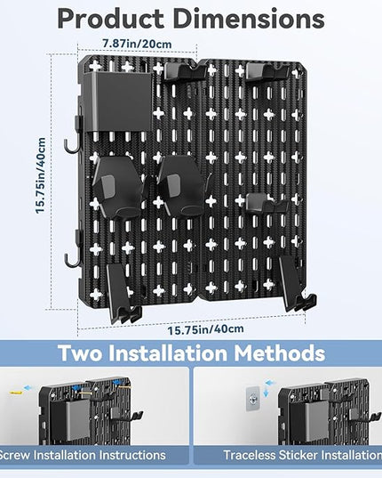 KDD Pegboard Combination Kit, Wall Mount Organization Peg Board with Mouse & Keyboard Holder, Pen Holder, Hooks, Headset & Controller Stand - Modular Hanging Organizer Accessories