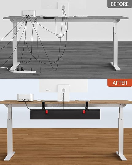Univivi No Drill Under Desk Cable Management Tray, 36" Cord Organizer for Table, Clamp/Screw Mount Desk Cable Management, Premium Fabric Cable Management Tray for Office, Home