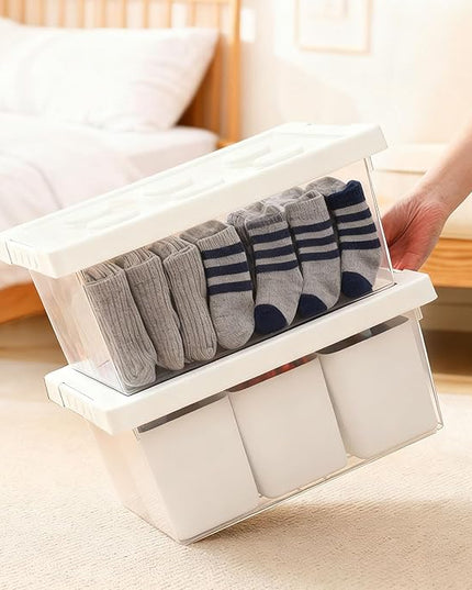 loobuu Plastic Storage Bins with Lids, Art Craft Supply Organizer Box with Brush Pot, Multipurpose Stackable Storage Containers for Organizing Tool, Craft, Crayon,Sewing(White)