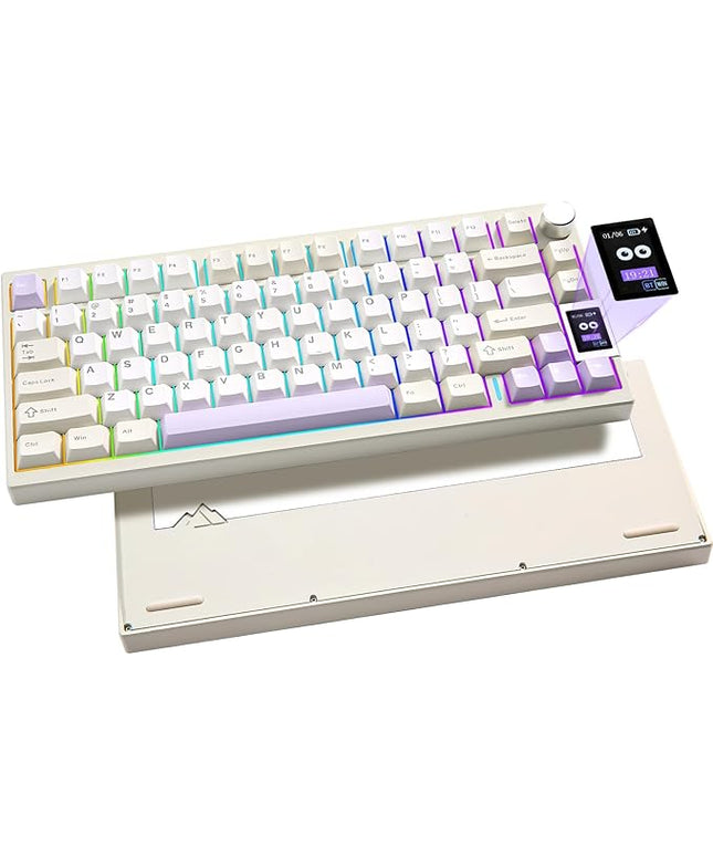 YUNZII AL80 Wireless Mechanical Keyboard,Full Aluminum CNC, Smart LCD Display,Hot Swappable Gasket Mount 75% Layout with Knob,BT/2.4G/USB-C,QMK/VIA Support for Win/Mac (Beige, Cocoa Cream V2 Switch)