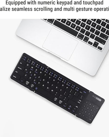 SUNGOOYUE Foldable Keyboard, Portable 5.3 2.4G Wireless Keyboard with Touchpad Number Pad with 59.3 x 64.8mm touchpad Battery for Tablet Laptop PC Smartphone