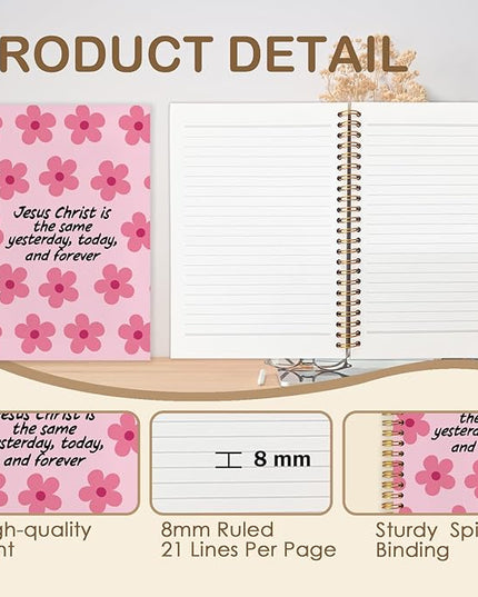 Pink Floral Christian Spiral Journal Notebook 5.5x8.3in, Jesus Journal for Women, Prayer Journals for Woman, Religious Notebooks for Note Taking, Hardcover Notebook