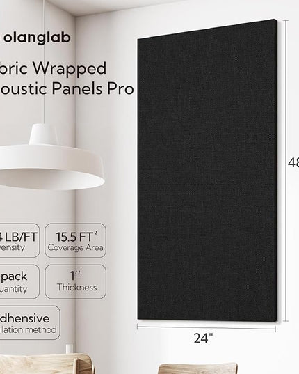 Olanglab Acoustic Panels 2 Pack, 48''x24'' Large Sound Panels, Fabric Wrapped Sound Proof Foam Panels for Walls, Sound Absorbing Panels for Recording Studio Acoustical Treatments (Black)