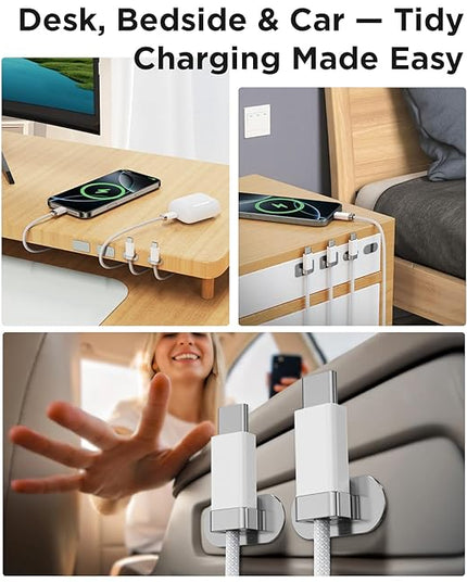 Magtame USB C to USB C Cable 2 Pack [3.3/5FT], StayCable with Magnetic Metal Plate Holder, 60W Fast Charging Type-C Charger Cord, Cable Management for iPhone 17/16/15, Laptop, Car, Original Design