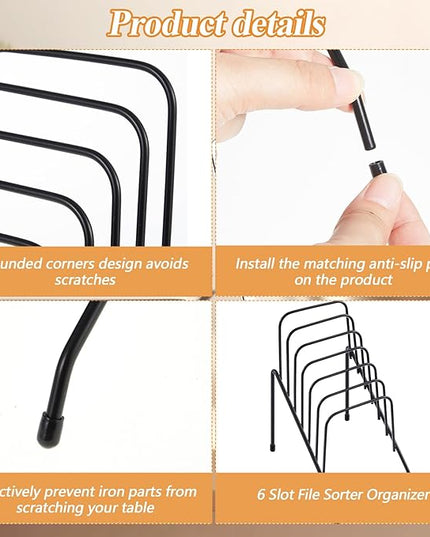 6 Pcs Metal Incline Desk Flip Organizer Rack Small Desktop File Sorter Wire Organizer Vertical Incline File Holder Stand for Mail Paper Book Magazine Filing Office Desk, 6 Sections